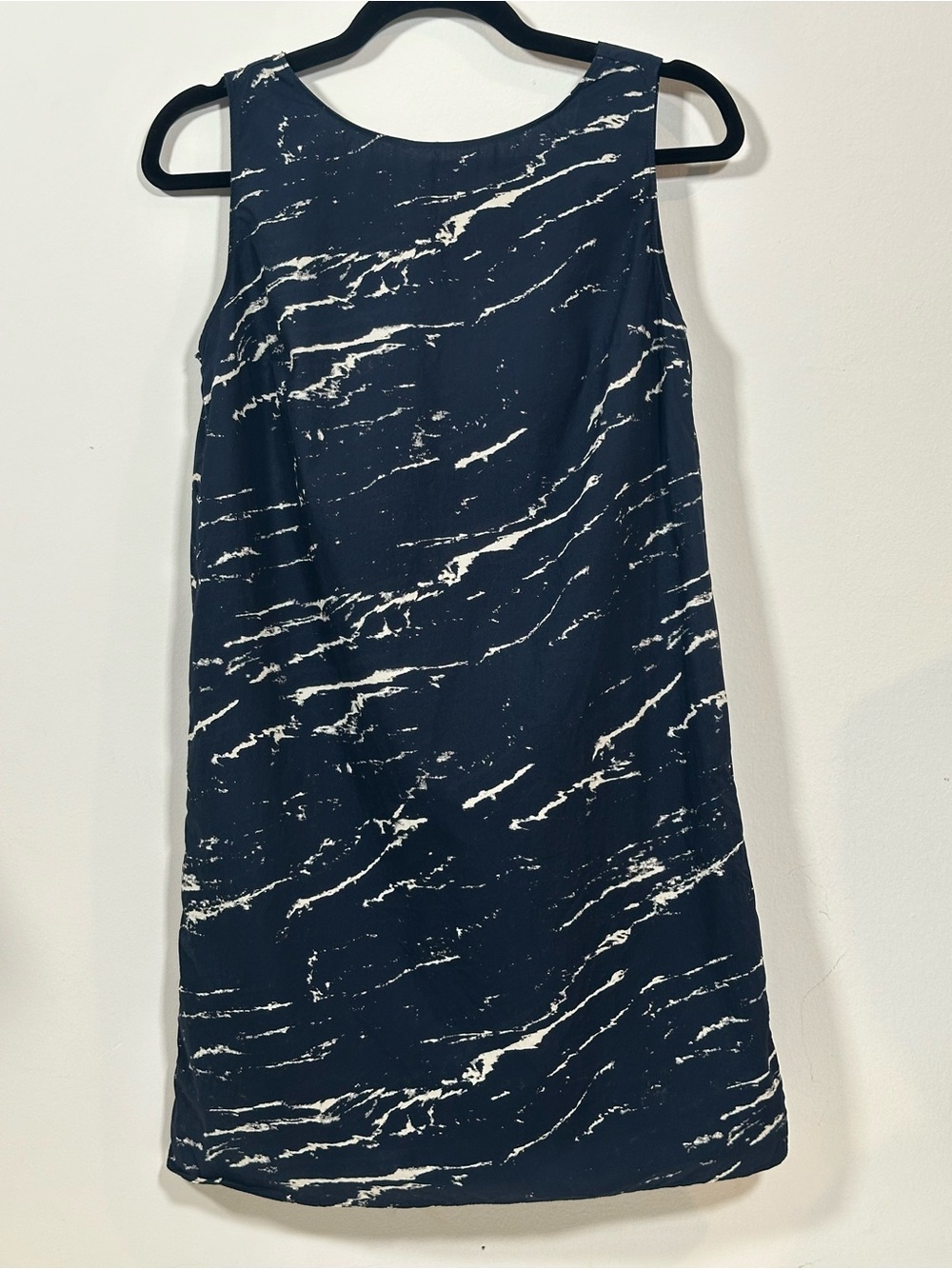 Navy Abstract Print Cotton Shift Dress Small Coastal Minimalist Size Small